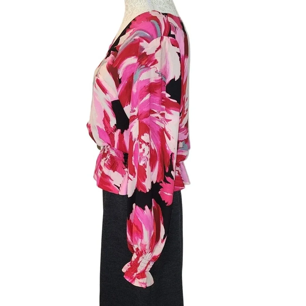 Halogen Blouse‎ M Retro Floral Print Long Sleeve Elastic Waist - Picture 7 of 7